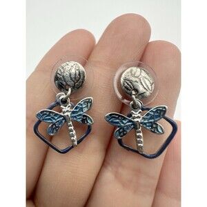 Silver Forest Dragonfly Earrings Handcrafted Surgical Steel Post Earwire USA